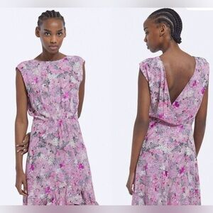 The Kooples Pink Floral Dress Draped Back, Hi-Low Hemline NWT Sz (1) Sm Ret $375